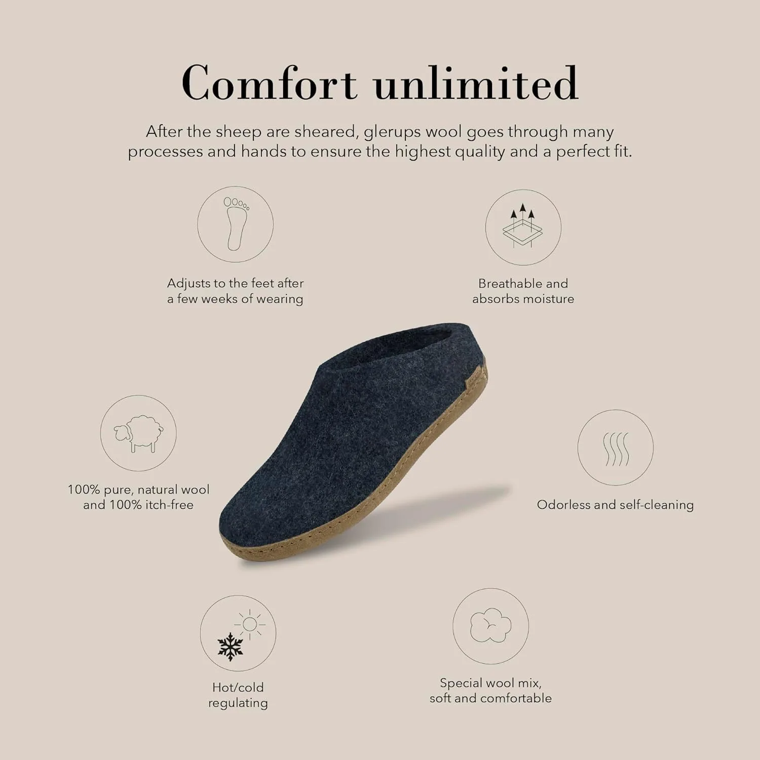 Войлочные тапочки Glerups dk B, унисекс, для взрослых, модель Hut Shoes, кожаная подошва, синий — фото 3