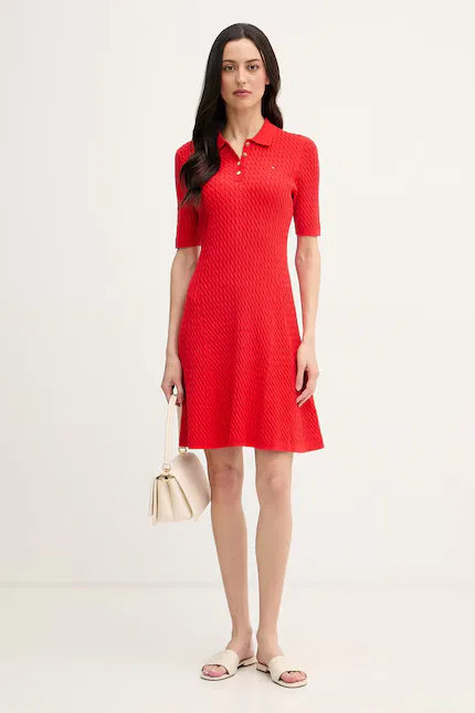 Платье мини вязаное Sukienka sweterkowa Tommy Hilfiger, красный — фото 2