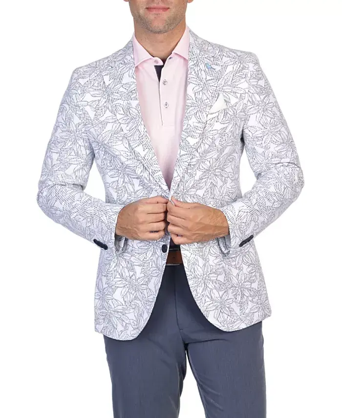 

Мужской спортивный пиджак без подкладки с цветочными полосками Tailorbyrd, белый