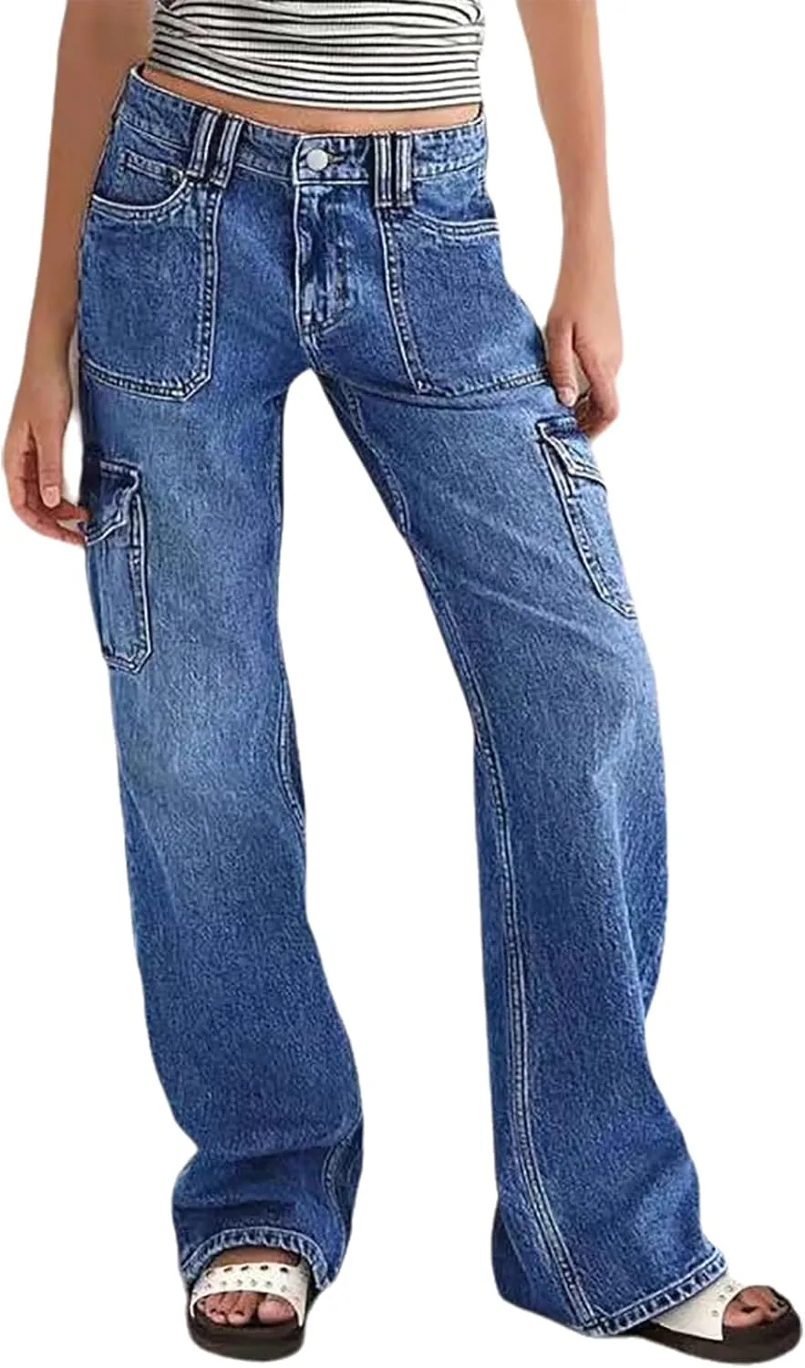 

Женские джинсы с высокой посадкой и прямыми штанинами Cargo YADMISU