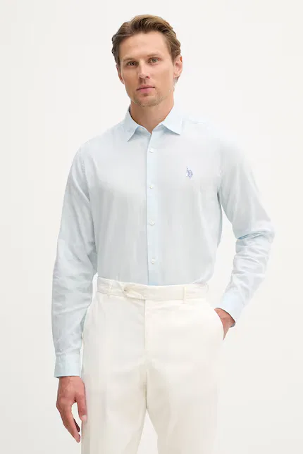 Рубашка из смесовой ткани LINEN BLEND LS U.S. Polo Assn., синий