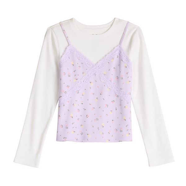 

Детская футболка с длинным рукавом и кружевной отделкой в обычном и плюс размере So, Purple Roses