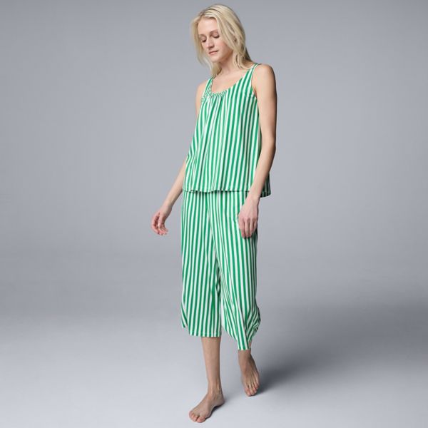 

Женский комплект для сна из топа и шорт Simply Vera Vera Wang, цвет kelly green stripe