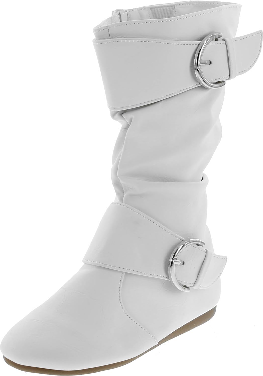 

Сапоги для девочек Link Klein-80K, детские милые с искусственной кожей, с двумя пряжками, молнией, плоским каблуком, средней высоты, White