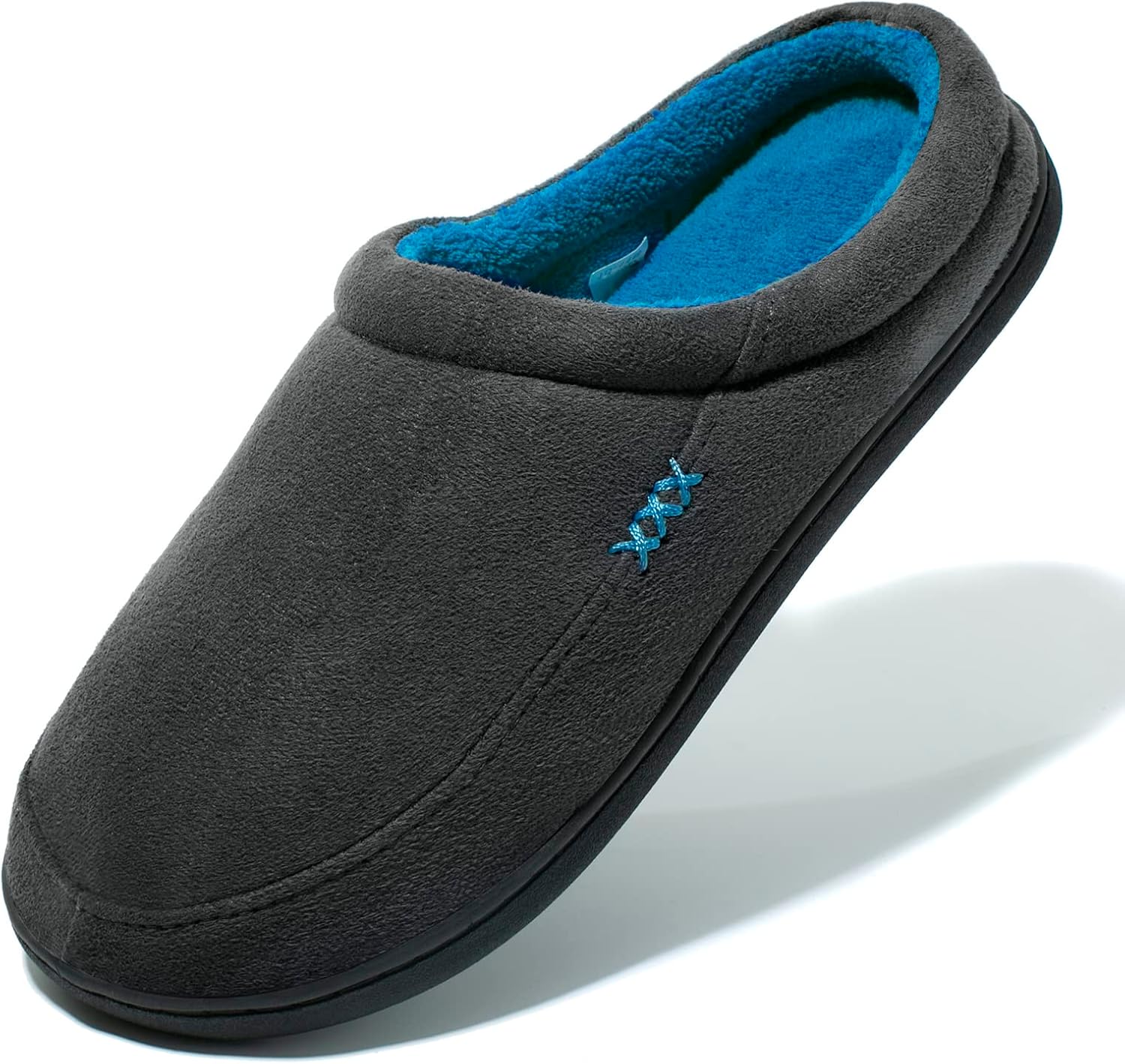 

Мужские домашние тапочки NewDenBer с теплой подошвой из пены с эффектом памяти, замшей и плюшевой флисовой подкладкой, для ношения дома и на улице, синий/серый/темно-серый