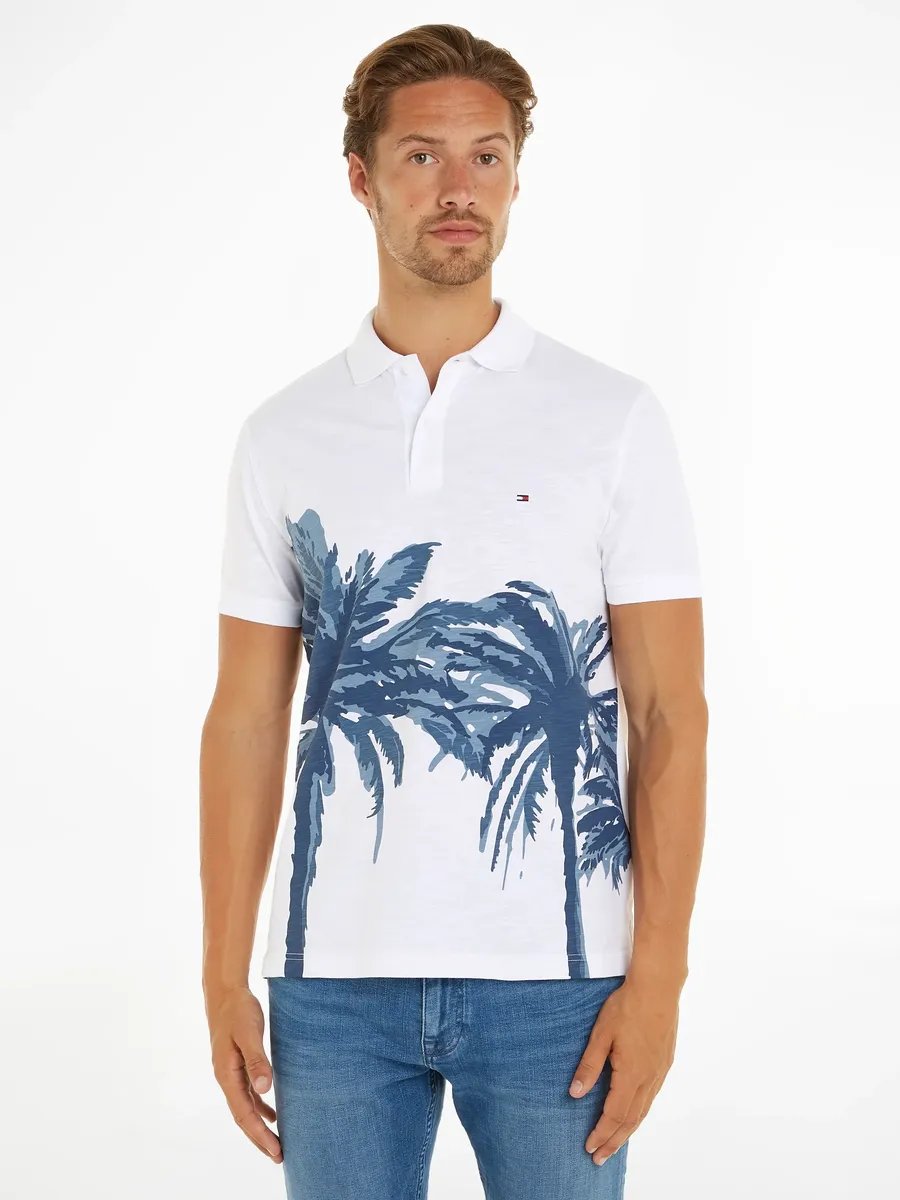 

Рубашка-поло Tommy Hilfiger "PALM PLACEMENT PRINT REG POLO", контрастный принт в виде пальм, белый