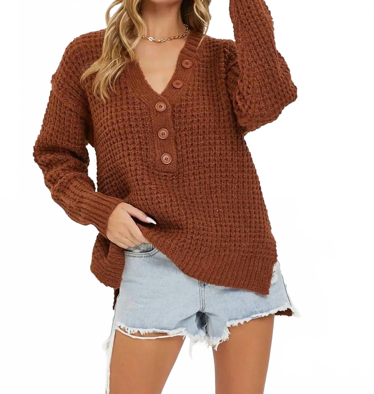 

Мягкий объемный свитер с вафельной фактурой цвета кэмел Sweet Lovely By Jen, коричневый