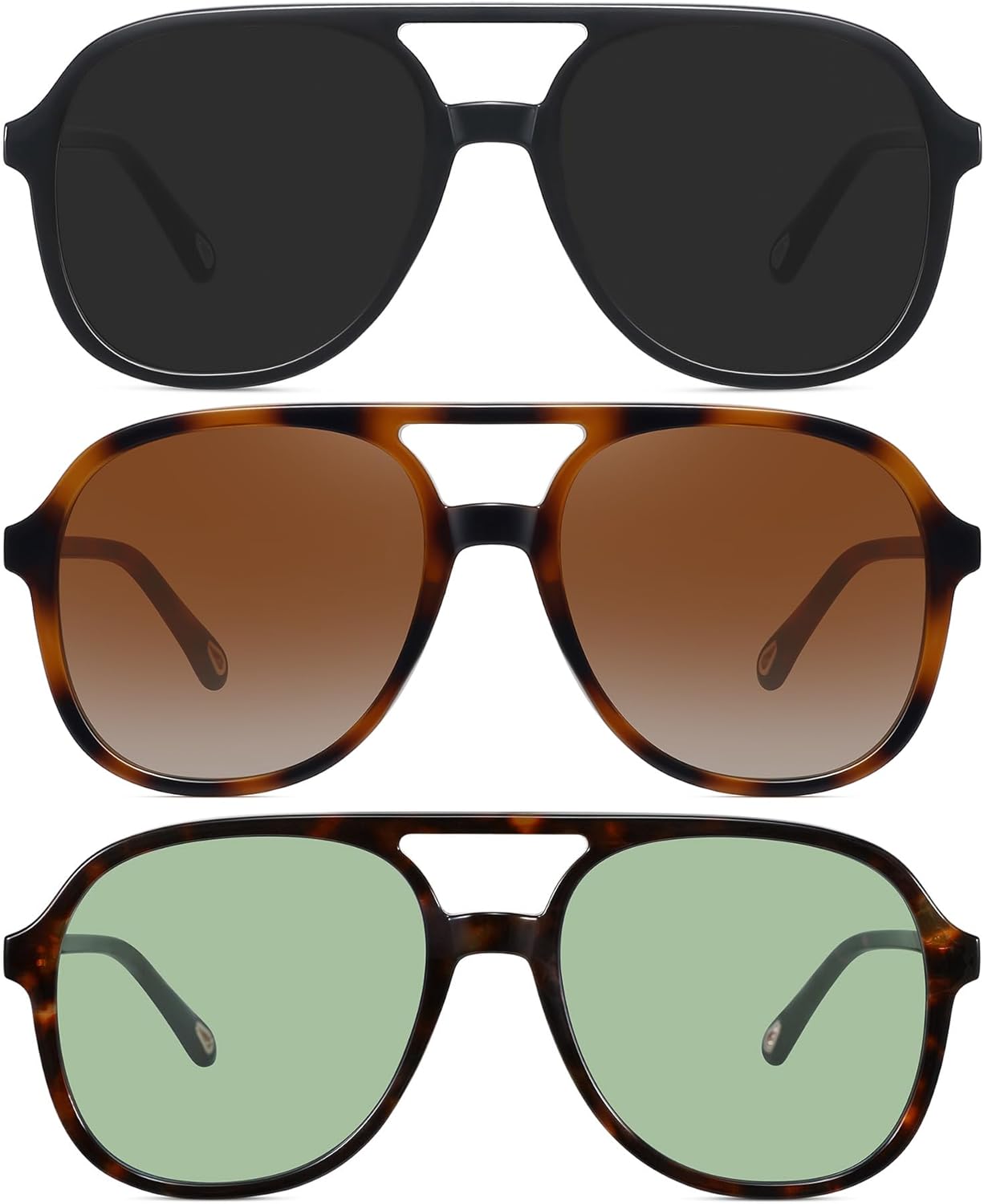 

Солнцезащитные очки-авиаторы MEETSUN в стиле ретро, ​​большие, для женщин и мужчин, модные, в стиле 70-х и 80-х, квадратные, 3 штуки, защита от ультрафиолета UV400, 3pack(black+brown Tortoise/Brown+tortoise/Light Green)