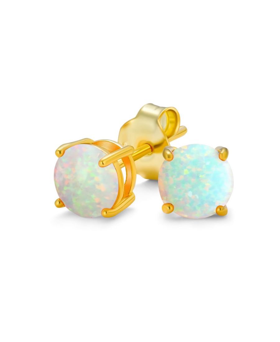 

Серьги-гвоздики с круглым опалом, золотистые, из позолоченного стерлингового серебра, 6 мм Bling Jewelry, White