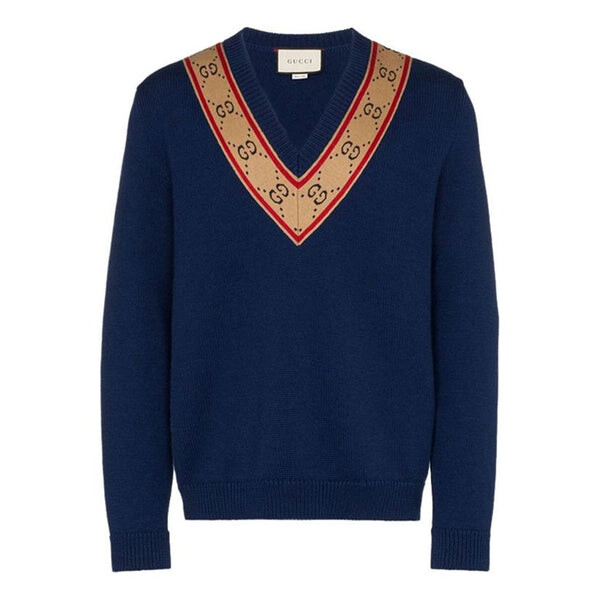 

Свитер gg v-neck wool sweater 'blue' Gucci, синий