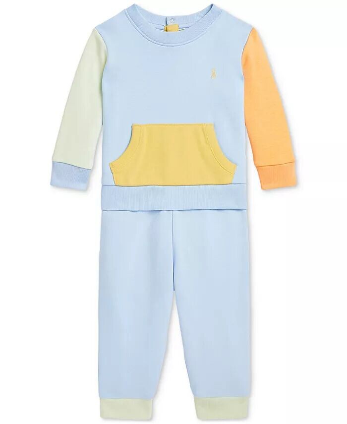 

Комплект из детской кофты и штанов в стиле колор-блок Polo Ralph Lauren, синий