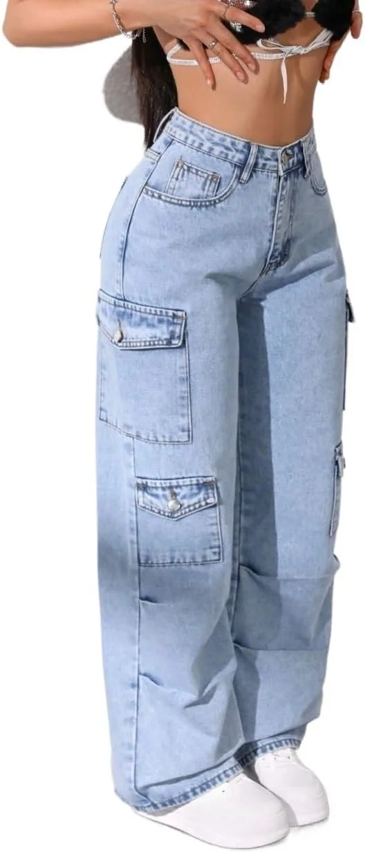 Женские классические джинсы Casual в стиле workwear с эффектом водной стирки Generic, Light Wash