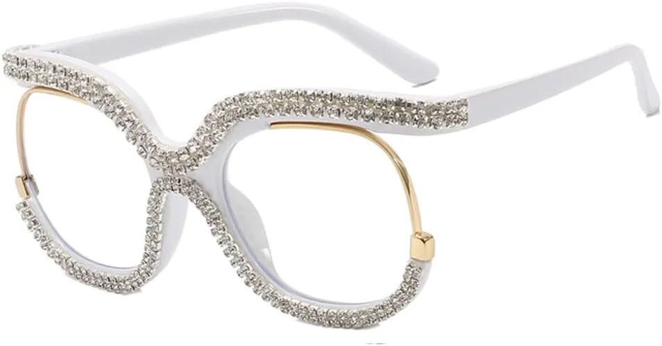 

Женские солнцезащитные очки со стразами, модные, в крупной оправе, с бриллиантами, большие очки с кристаллами, защита от ультрафиолета UV400 TKKTLLT, White