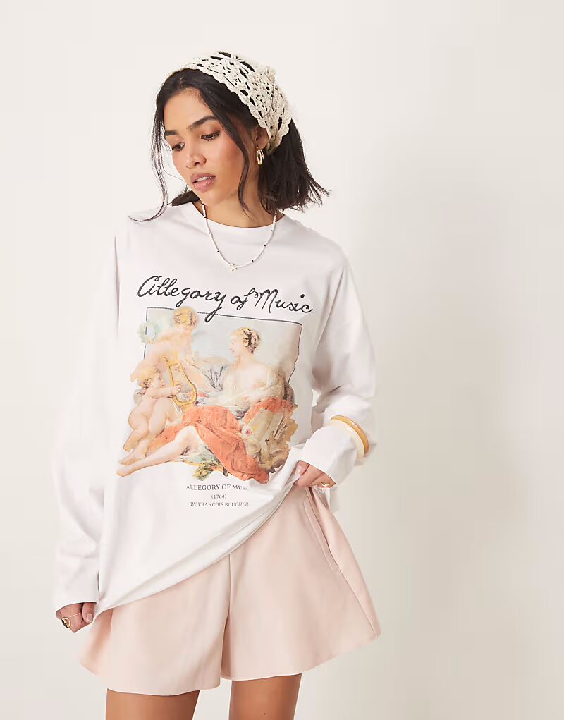 

Толстовка ASOS DESIGN с длинным рукавом и принтом лицензии национальной галереи белого цвета