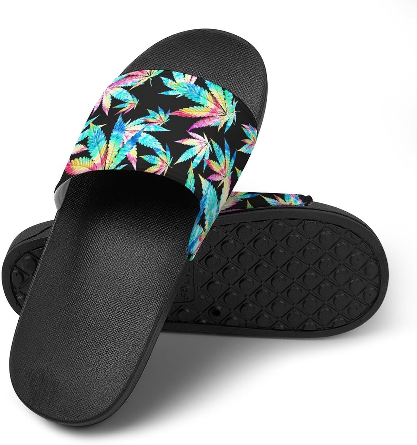 

Нескользящие домашние тапочки для ванной с милой лягушкой, мягкие шлепанцы для душа, удобные шлепанцы для плавания, пляжа, дома и общежития, унисекс, для женщин и мужчин Jeireumteor, Colourful Weed Leaf Print