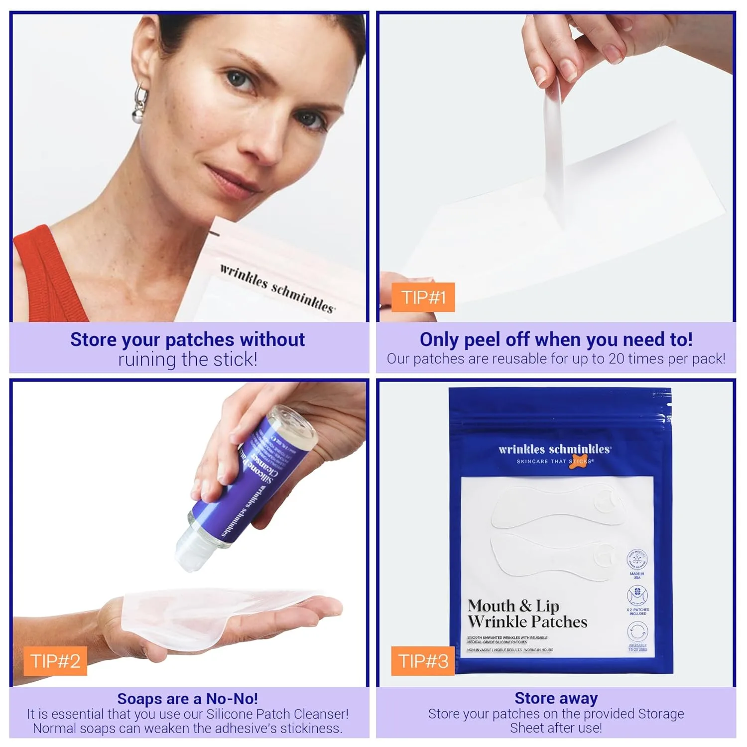 Wrinkles Schminkles патчи для губ и рта от морщин - многоразовые силиконовые подушечки для заметного уменьшения морщин и профилактики морщин вокруг губ для молодой и гладкой кожи (2 шт) 2 шт. (1 шт.) — фото 4
