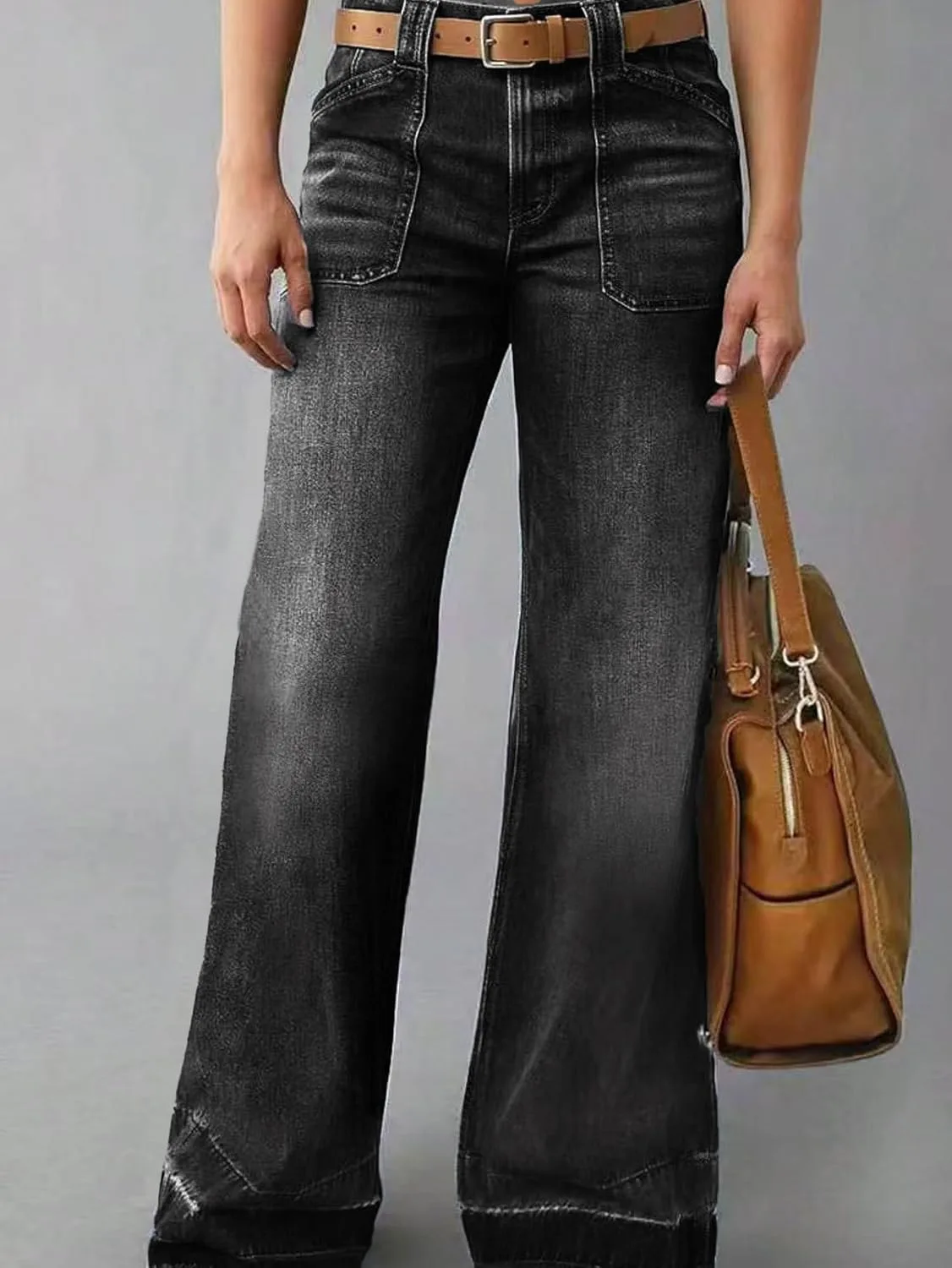 Женские джинсы Wide Straight Leg Mid Rise Stretchy Baggy Loose — фото 4