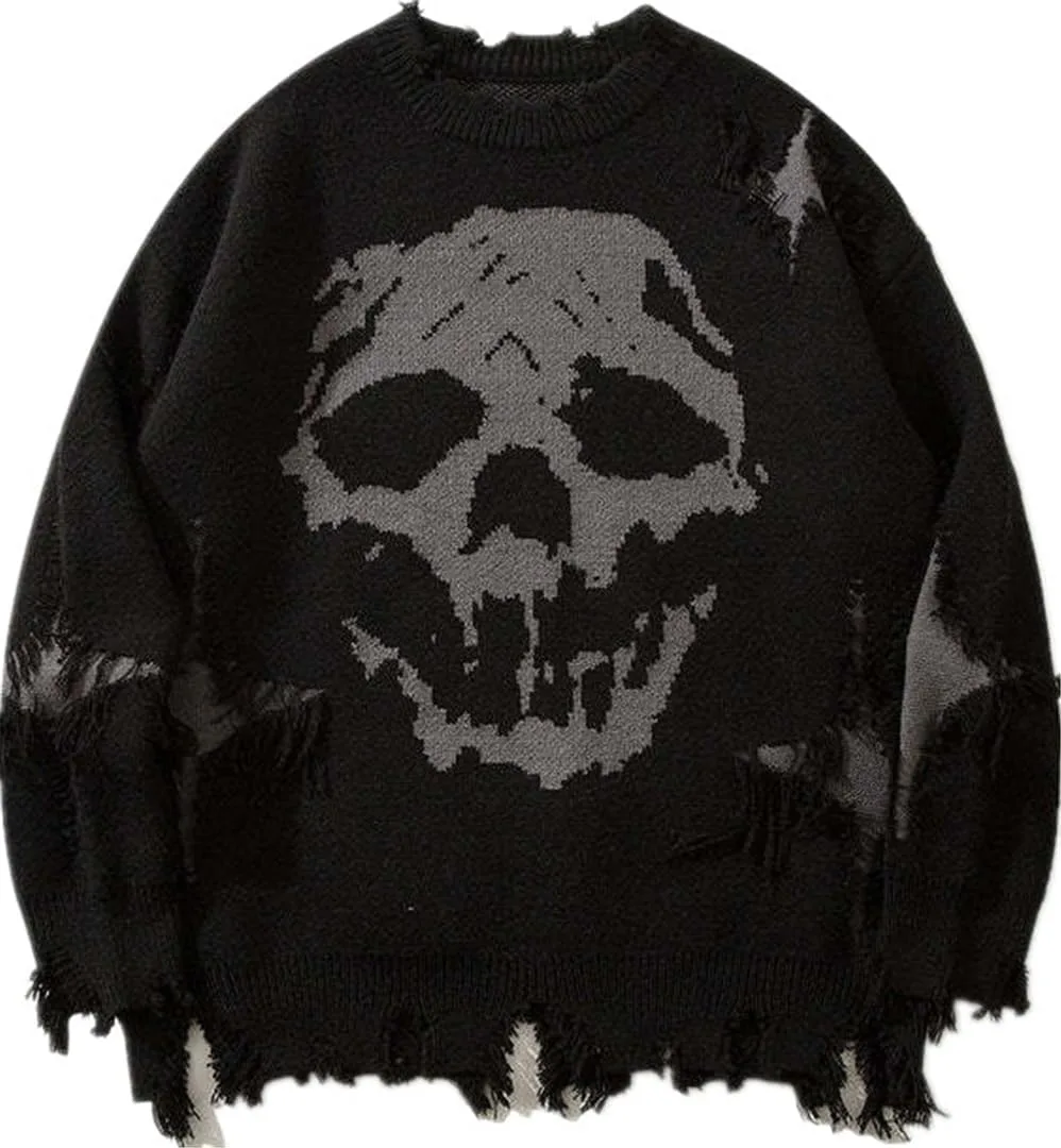 

Мужской оверсайз свитер с черепом в стиле Y2K BaeKnyin