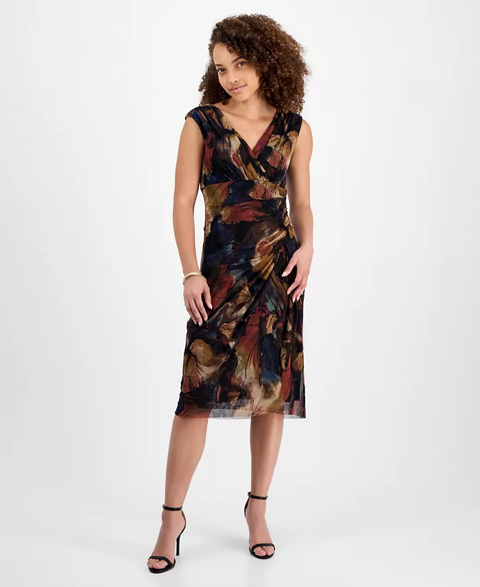 

Платье Petite с V-образным вырезом и принтом без рукавов Connected, мультиколор