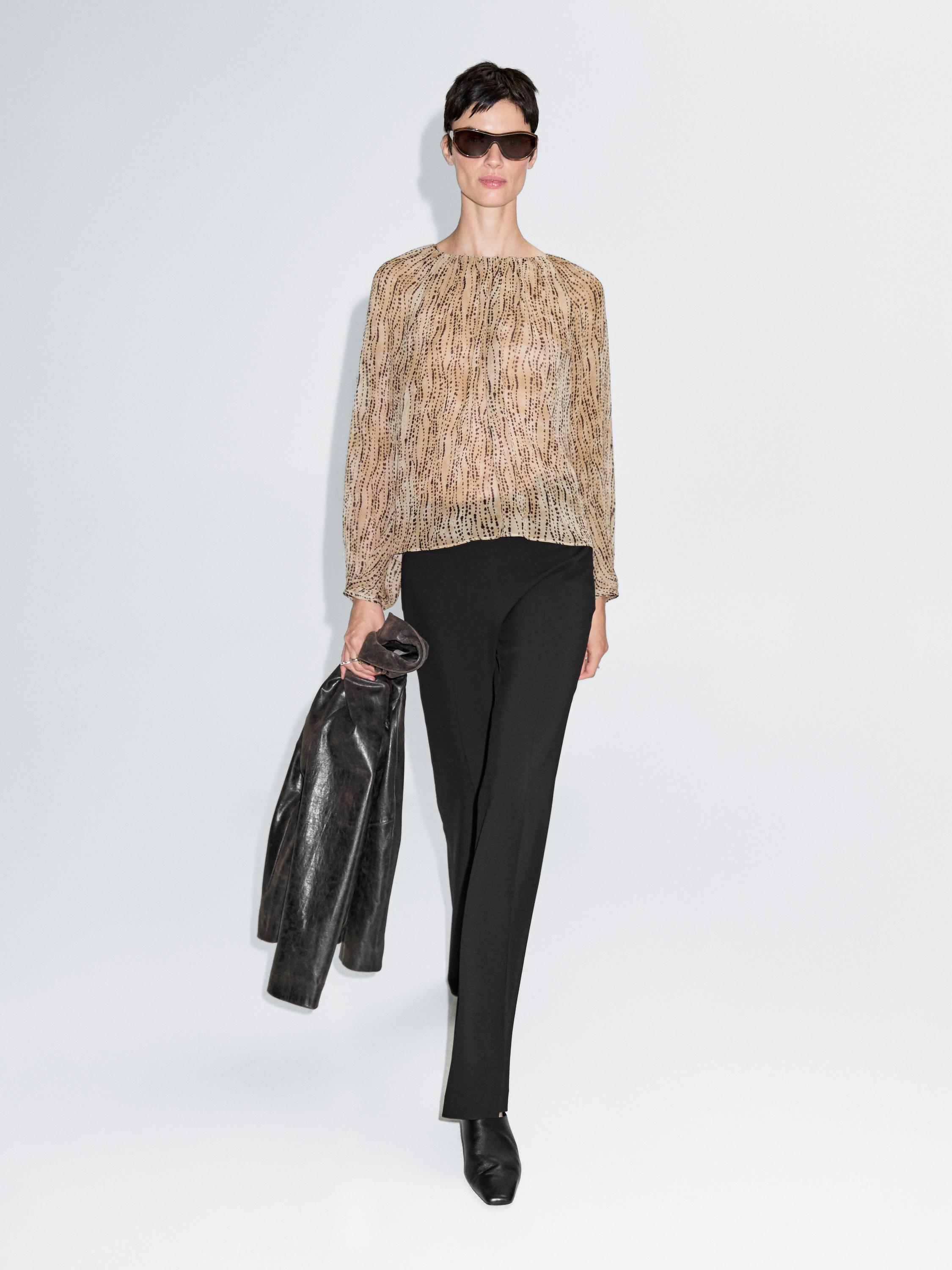 

Полупрозрачная драпированная блузка Massimo Dutti, Stone