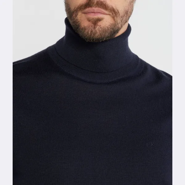 Шерстяная водолазка приталенного кроя Calvin Klein, синий — фото 4