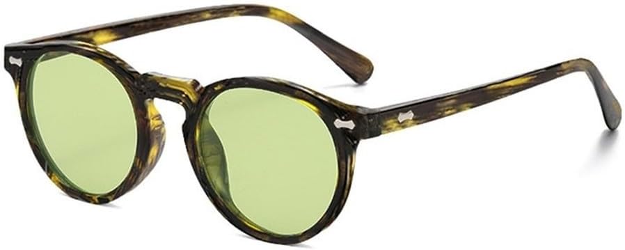 

Ретро круглые поляризованные солнцезащитные очки для женщин, модные, с заклепками, защита от УФ-излучения UV400, для мужчин, панк, темно-зеленые солнцезащитные очки SKFGNX, Green Stripe Green