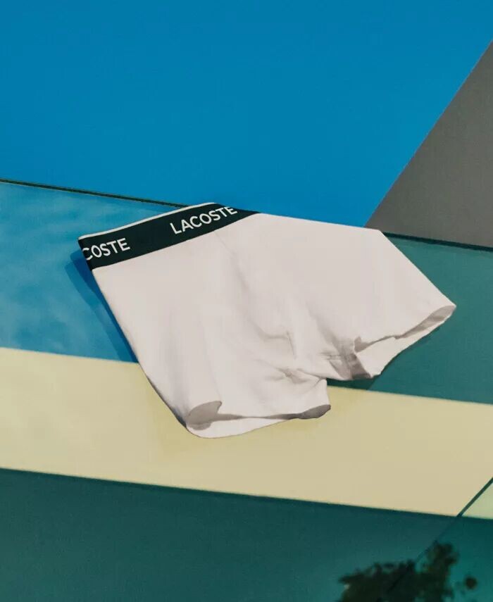 Комплект из 5 мужских трусов-боксеров Regular-Fit Stretch с логотипом на резинке Lacoste, белый — фото 2