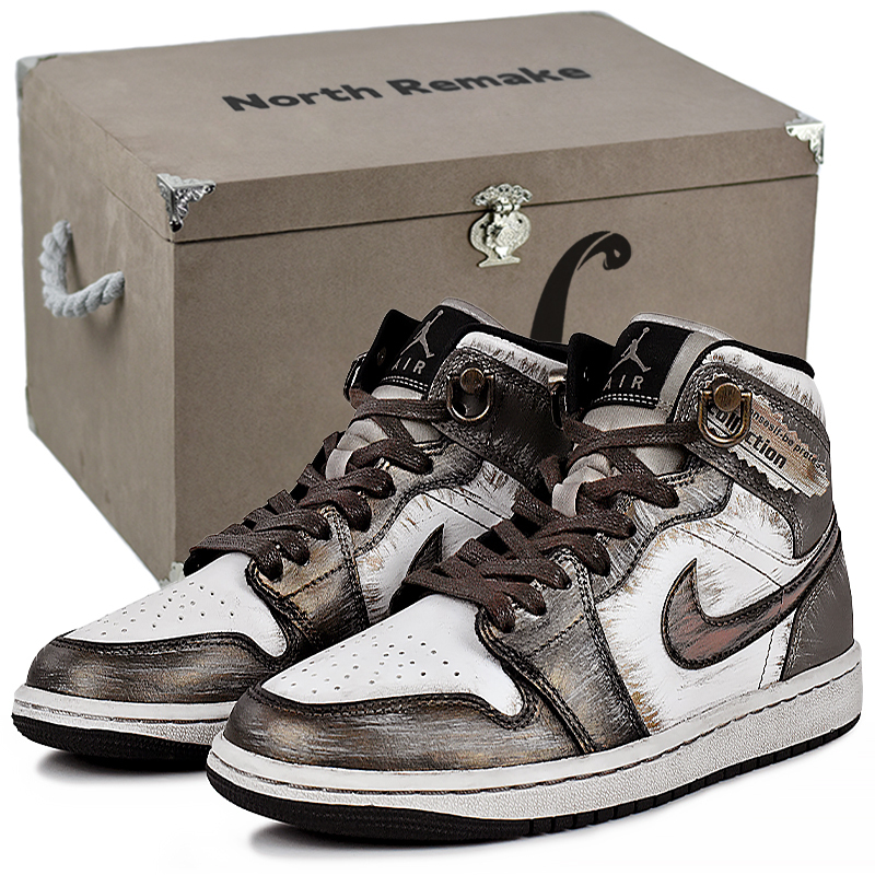 

Jordan Женские баскетбольные кроссовки Air 1 Mid Top устойчивые к истиранию винтажные коричнево-белые в подарочной коробке, цвет Brown White-Gift Box 3