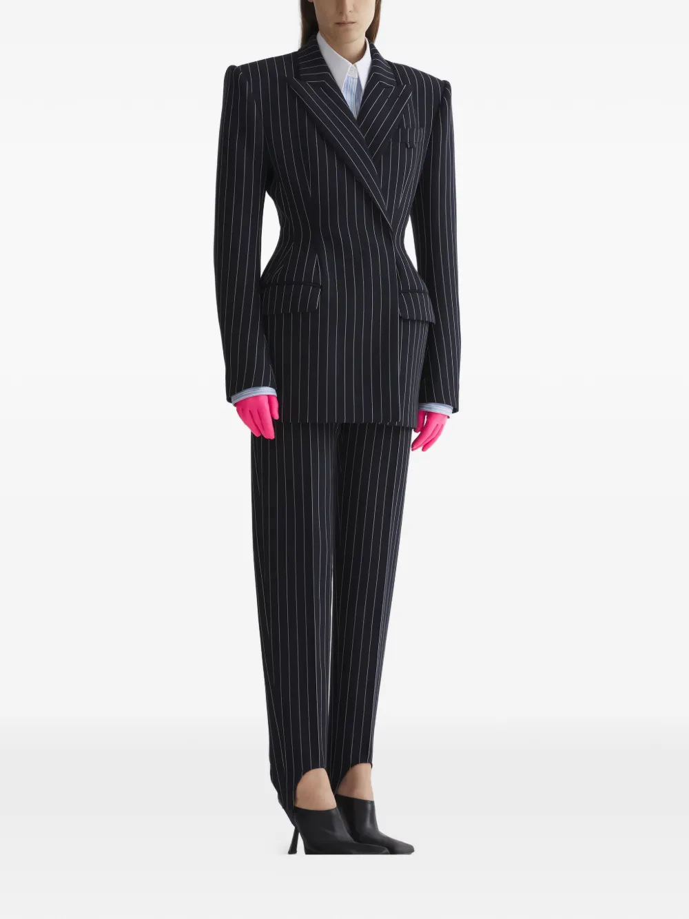 Двубортный блейзер в тонкую полоску Mugler, черный — фото 2