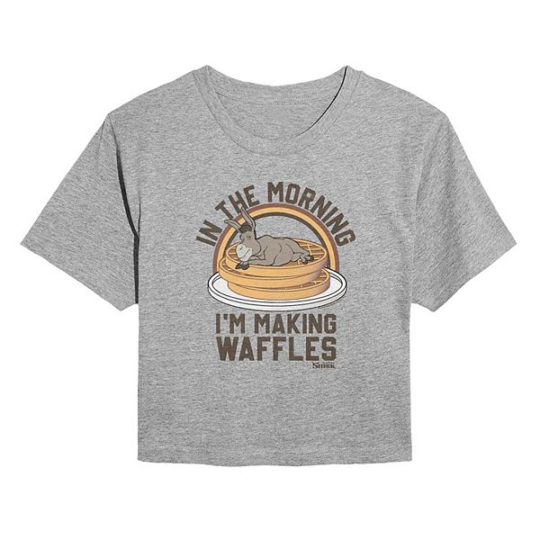 

Футболка Juniors' Shrek in the morning, i'm making waffles cropped Dreamworks, Heather Gray