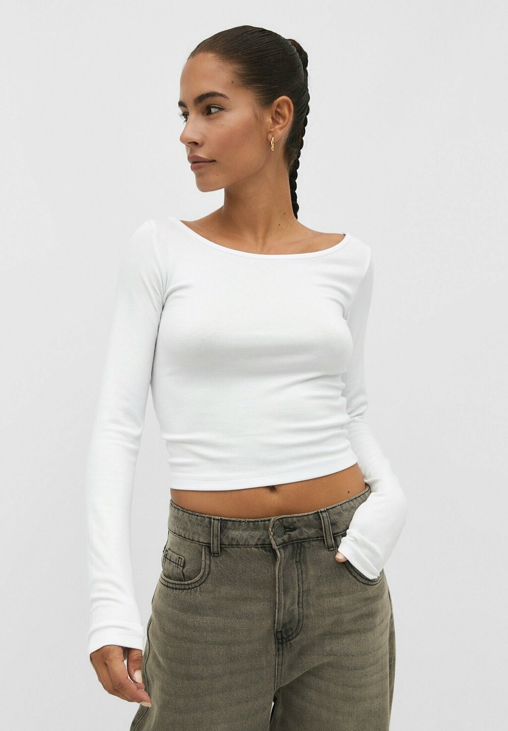 

Футболка с длинным рукавом Boat Neck Stradivarius, белый