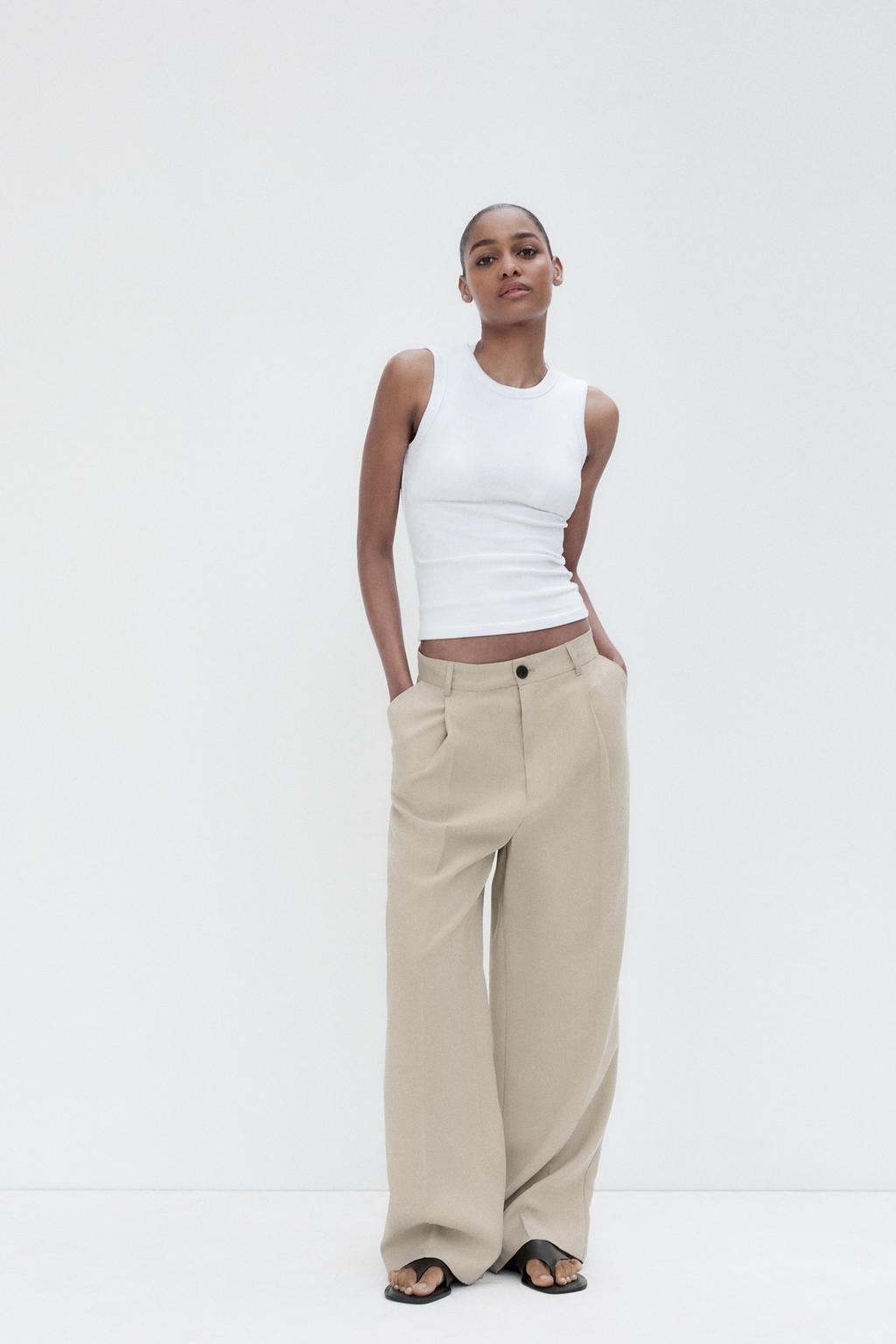 

Плиссированные брюки ZARA, цвет Beige/Green