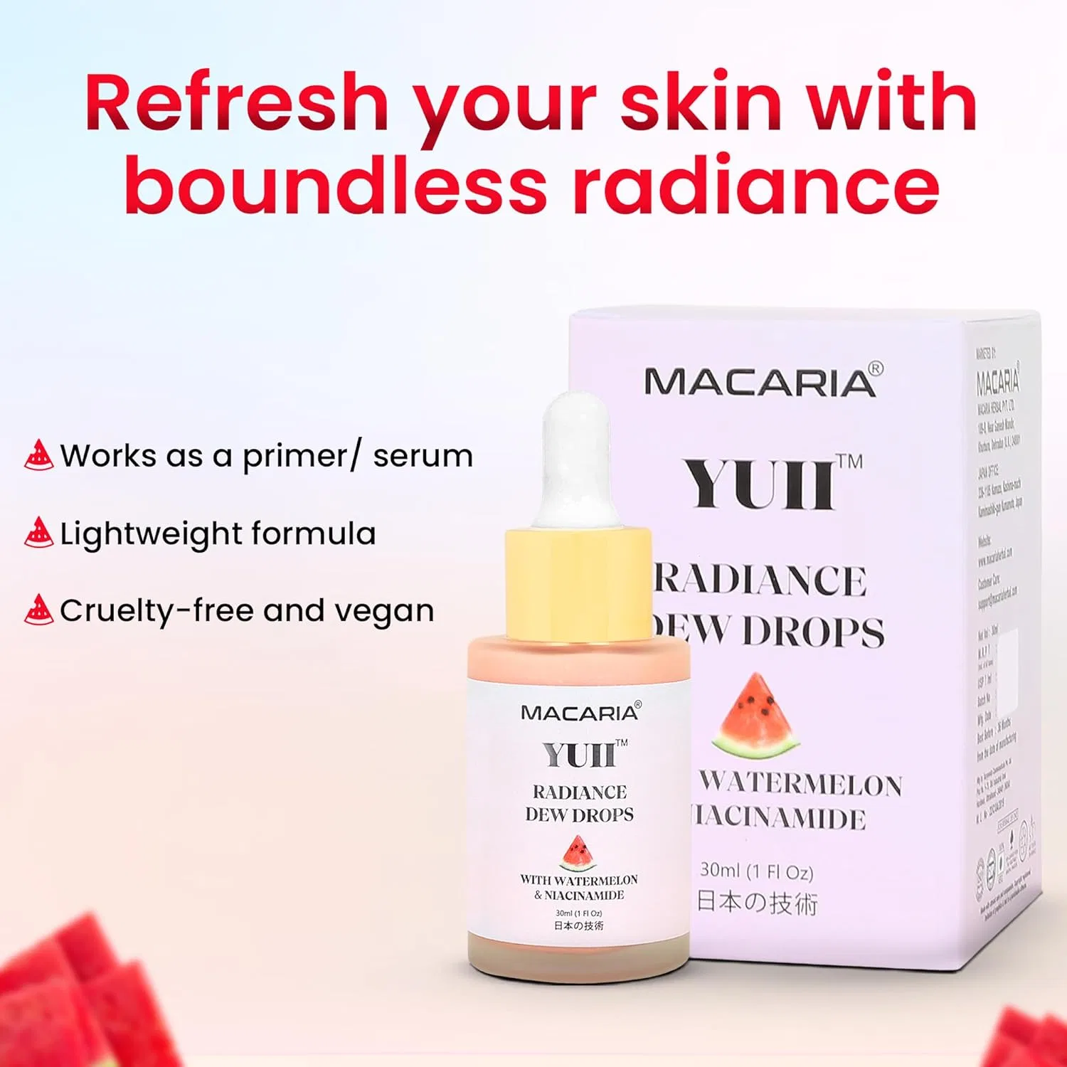 Сыворотка Macaria — Для лица YUII Dew Drops Glow Skin Watermelon Serum, 30 мл — фото 4
