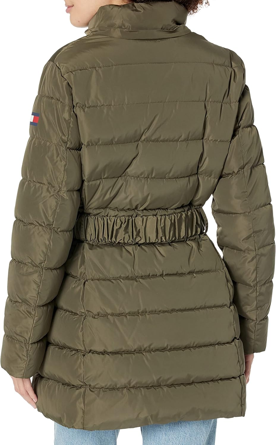 Женская меховая длинная стеганая куртка с капюшоном и поясом от Tommy Hilfiger, Juniper — фото 3