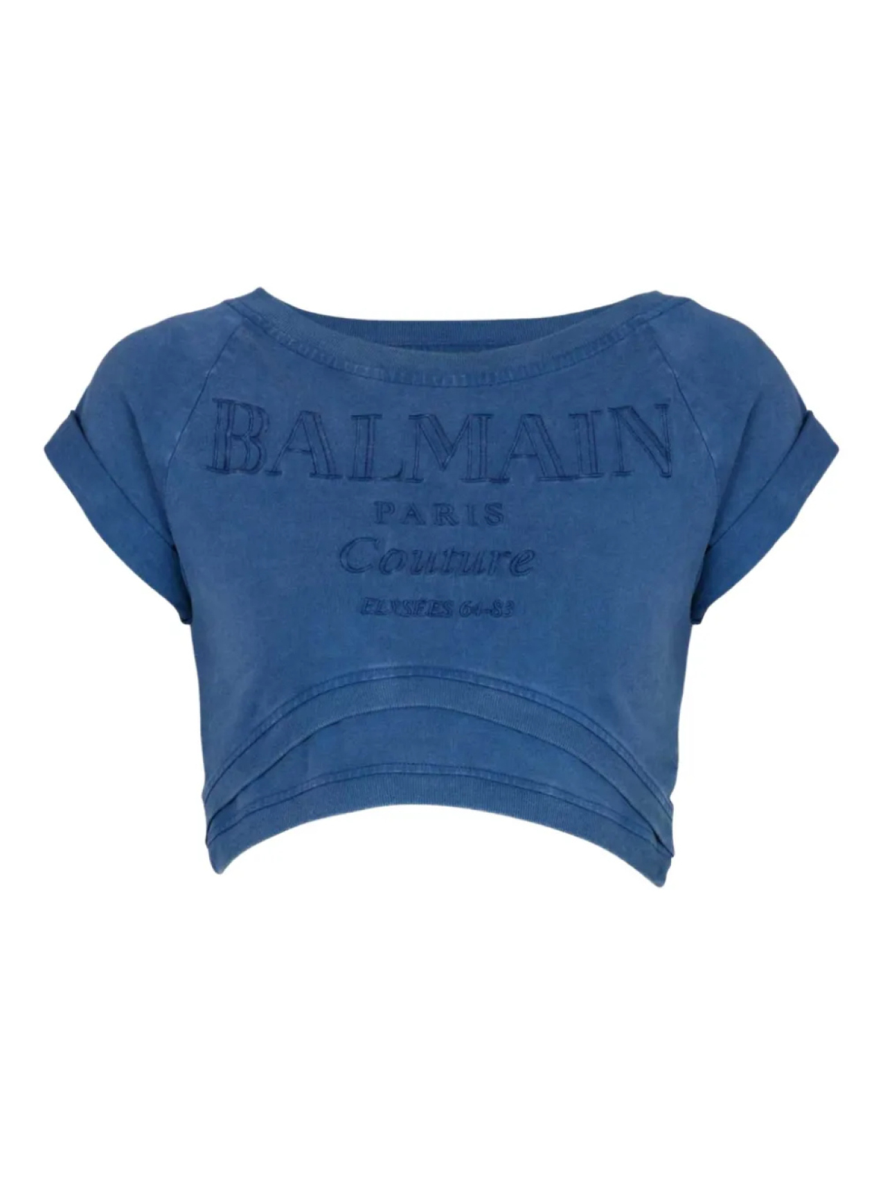 

Укороченная футболка из хлопка Balmain, синий