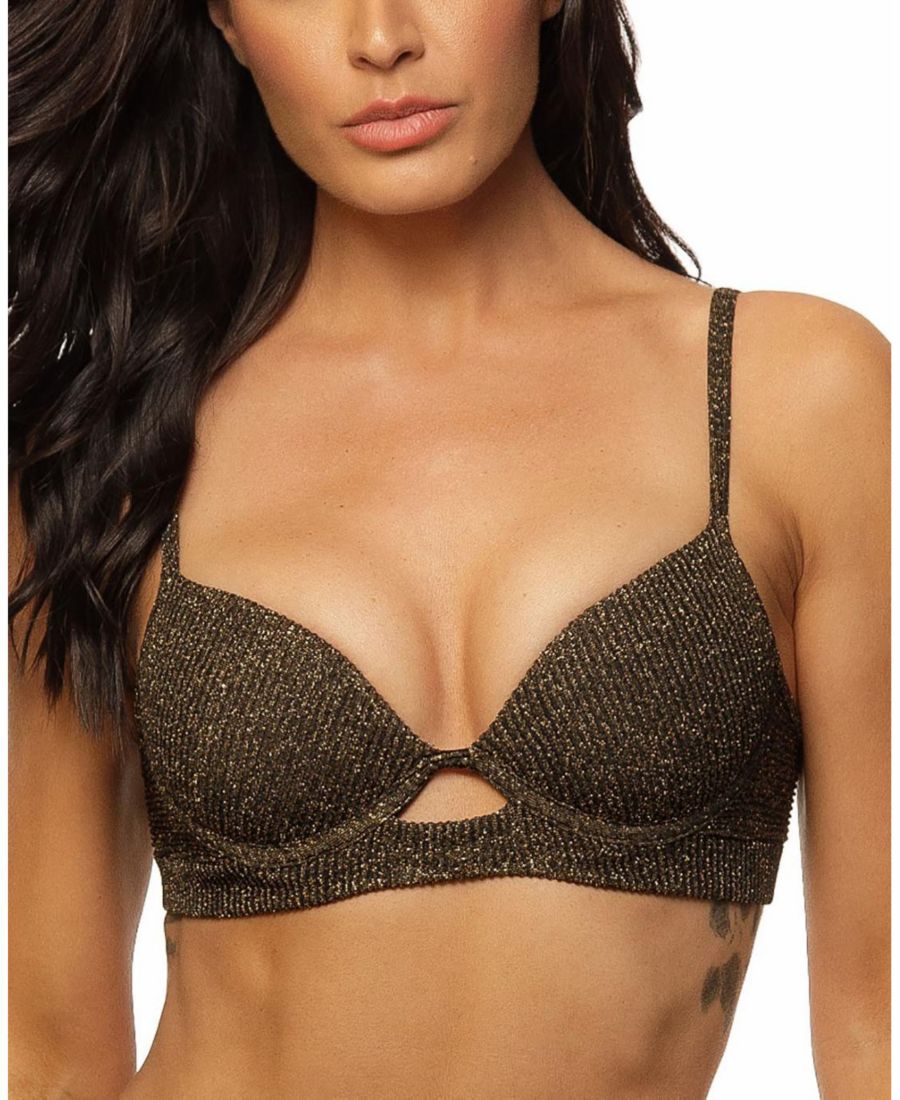 

Женский бикини-топ с мятой люрексовой подкладкой и косточками Guria Beachwear, Black