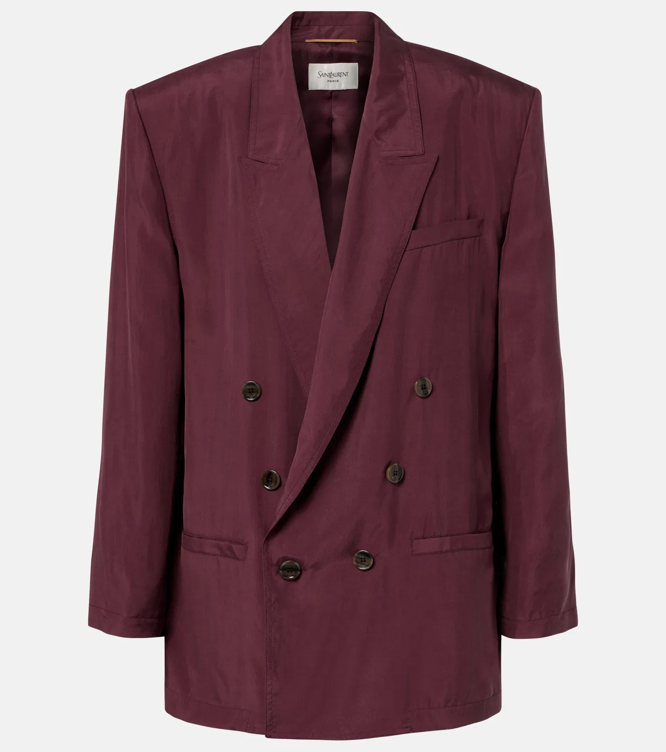 Двубортный шелковый блейзер Saint Laurent, фиолетовый