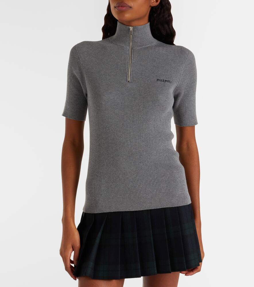 Хлопковый полузастёгивающийся свитер Miu Miu, Grigio — фото 3