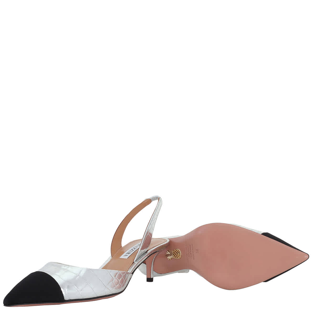 Туфли-лодочки Aquazzura Milanese Tallow Slingback, серебряный/черный — фото 2