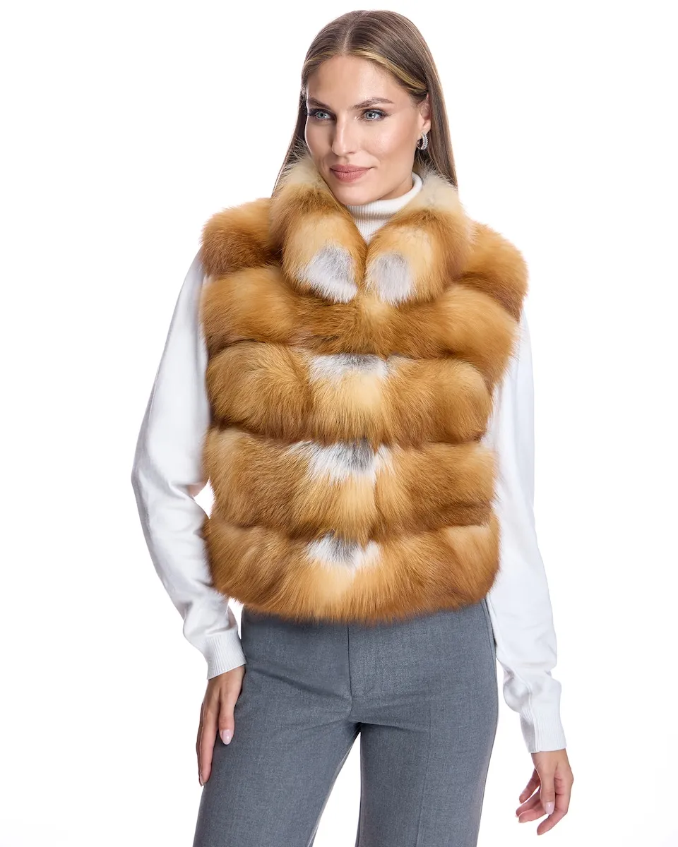 

Женский жилет из меха лисы с кожаными боками Maximilian, цвет Natural