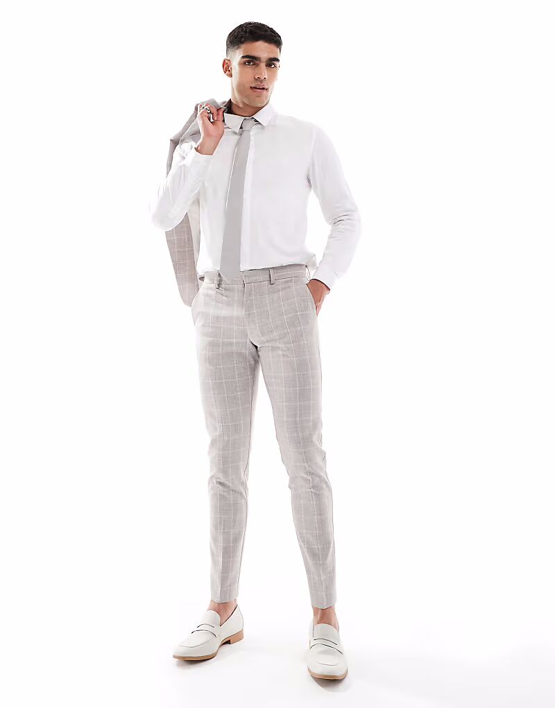 

Узкие брюки бежевого цвета в клетку Asos Design