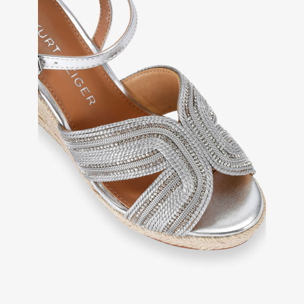 Сандалии-танкетки Pose Kg Kurt Geiger из искусственной кожи с кристаллами, серебряный — фото 3