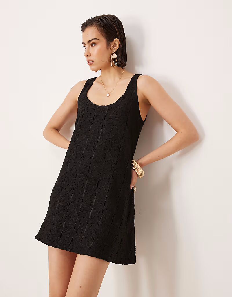 

ASOS DESIGN крючком платье-трапеция мини-платье свободного кроя черного цвета