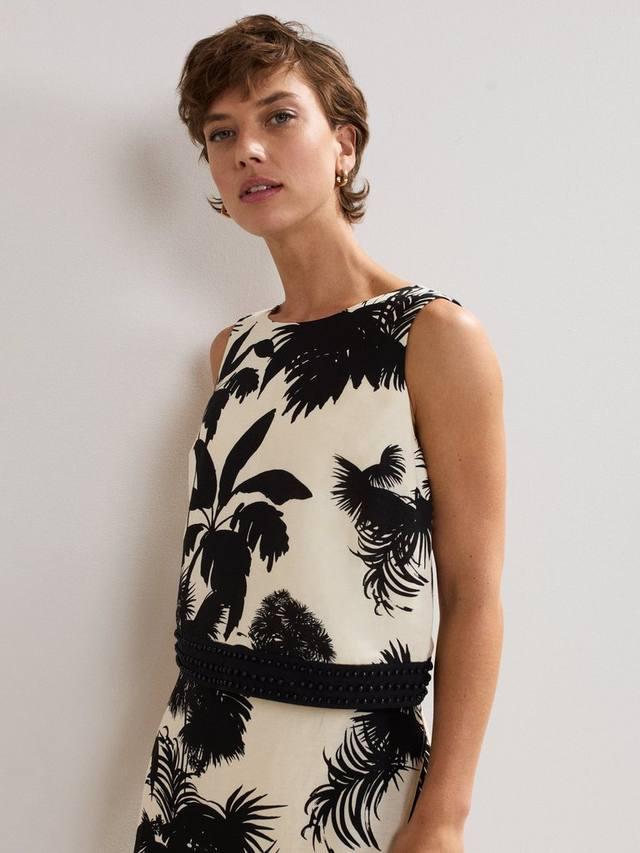 

Топ Vittoria с листовым принтом из льняной смеси Phase Eight, Black/Ivory