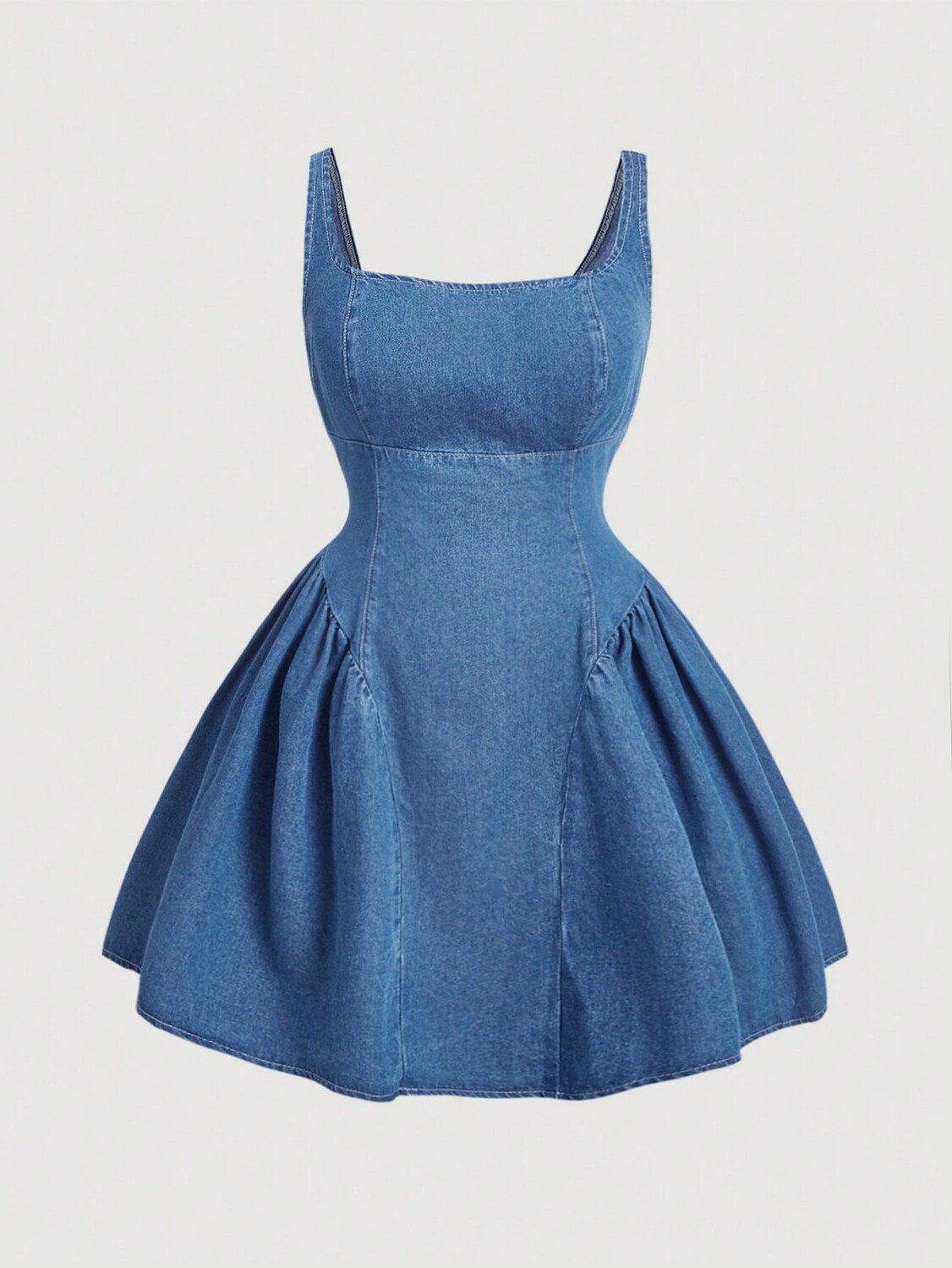 

MOD Винтажное джинсовое короткое платье в форме сердца с украшением в виде банта Платье с бретелькой на шее Платье для учителей Shein, синий