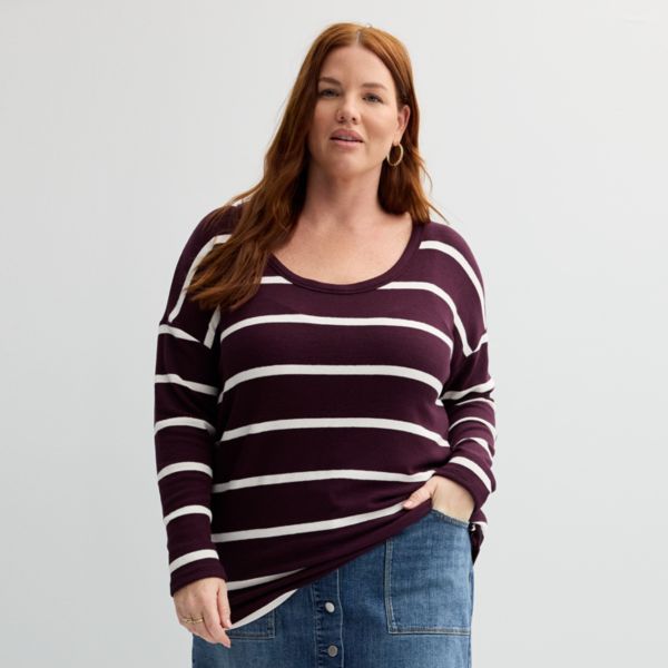 

Пуловер больших размеров с длинными рукавами и круглым вырезом Sonoma Goods For Life, цвет maroon snow stripe