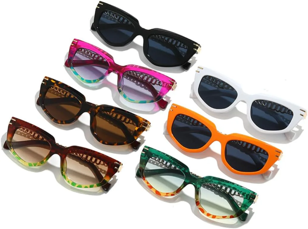 

Модные солнцезащитные очки Polygon Cat Eye для женщин, роскошные градиентные очки UV400 для мужчин, уникальные металлические цепочки на дужках UUPTTPL, Orange Grey