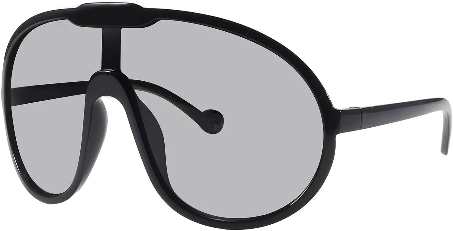 

Солнцезащитные очки Dollger Oversized One Piece для женщин и мужчин, модные, с обтекаемой формой и защитой от УФ-излучения UV400, Black Frame Silver Lenses