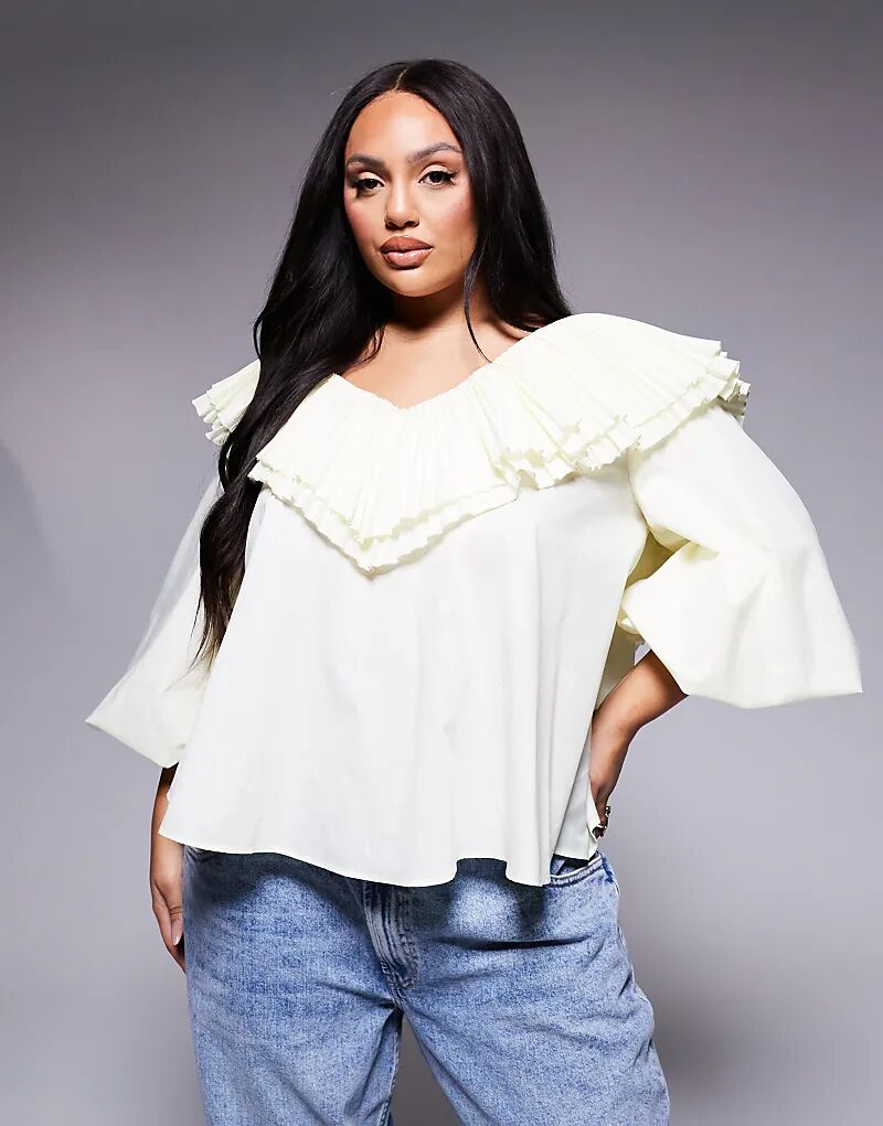 

Блузка свободного кроя Curve из хлопкового поплина в складку цвета пахты ASOS LUXE