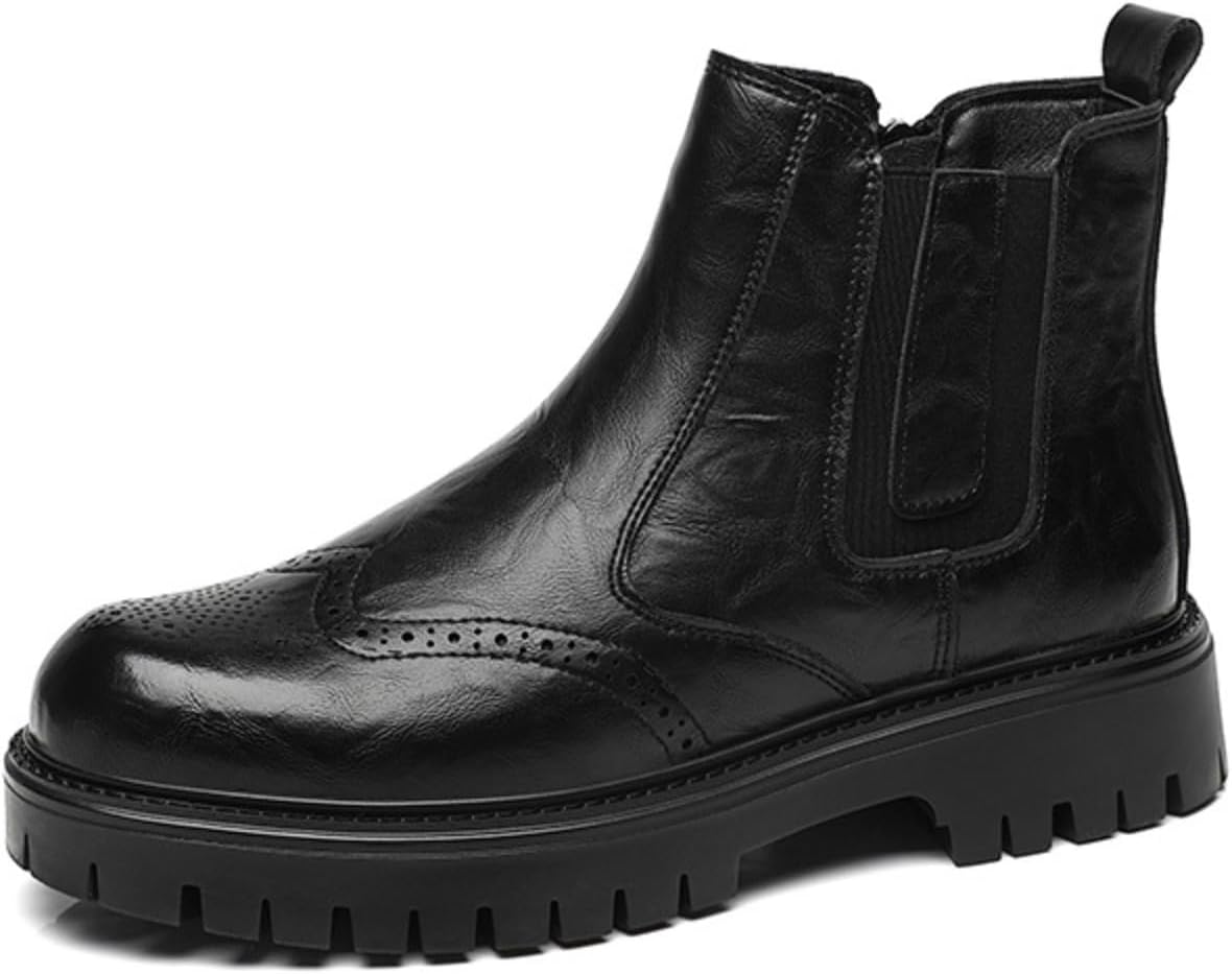 

Мужские ботинки Azttoztto Oxford из натуральной кожи с боковой молнией, средняя высота, увеличивающие рост, для делового повседневного и зимнего носки, черный